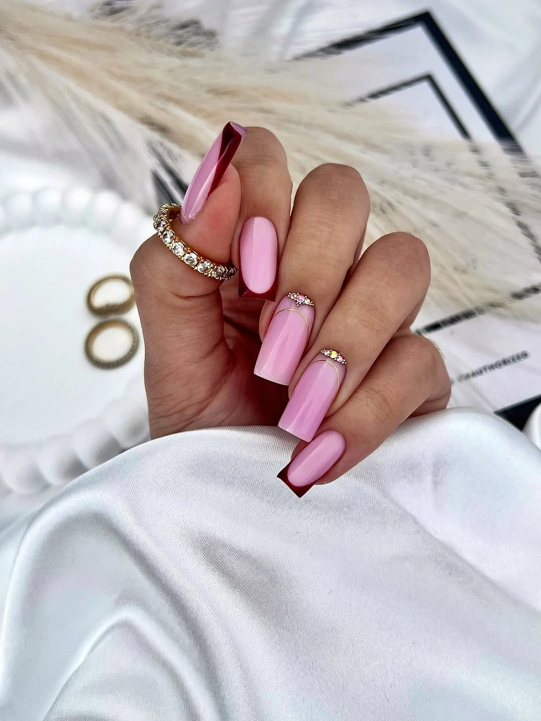 Bright Pink with White and Burgundy Curves