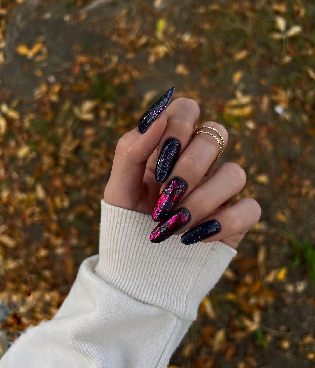 Black and Navy Glitter with Bright Color Flashes