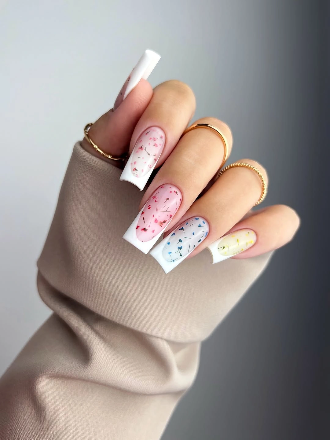 Pastel Patchwork on Long Square Tips