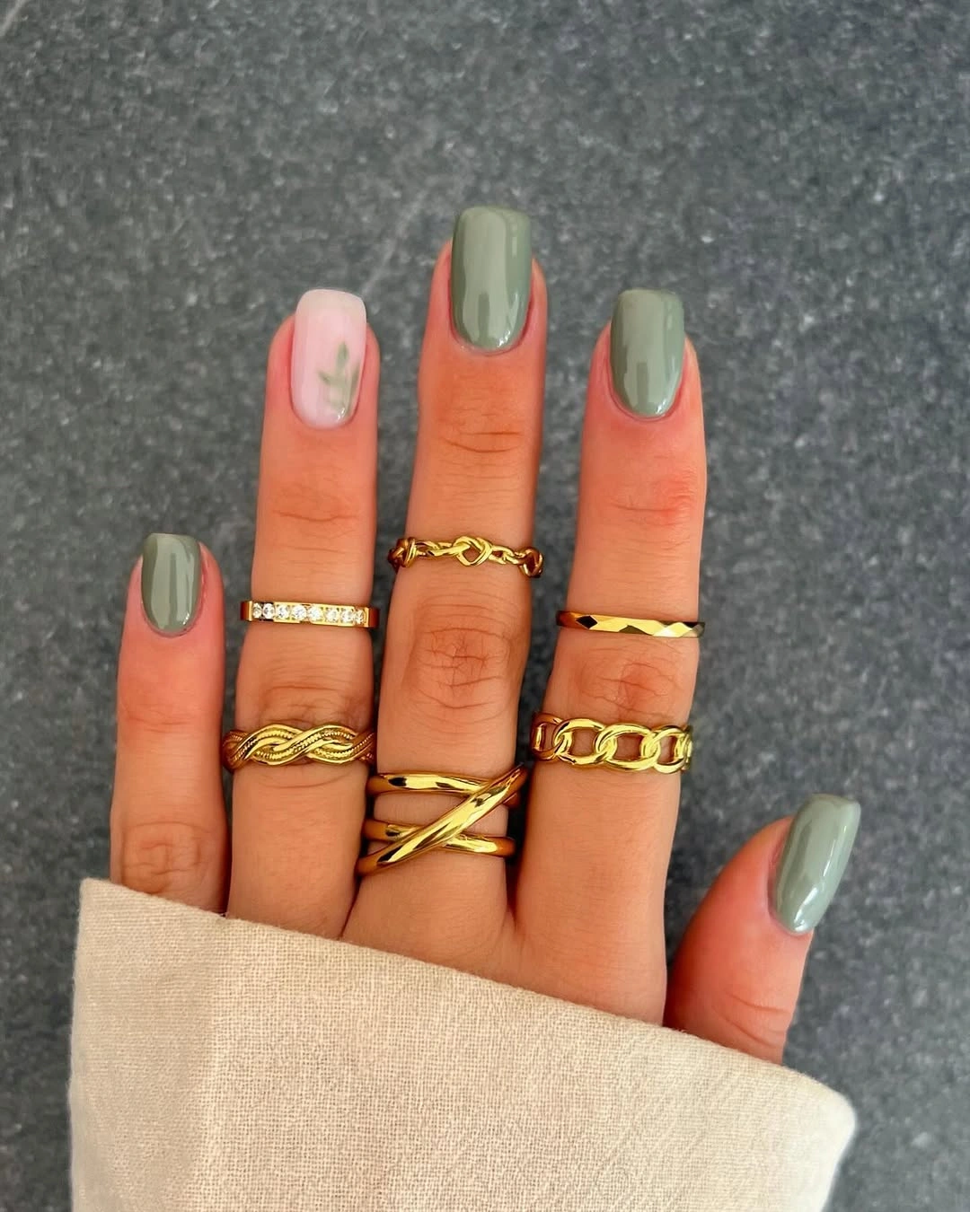 Muted sage green short square nails for early fall