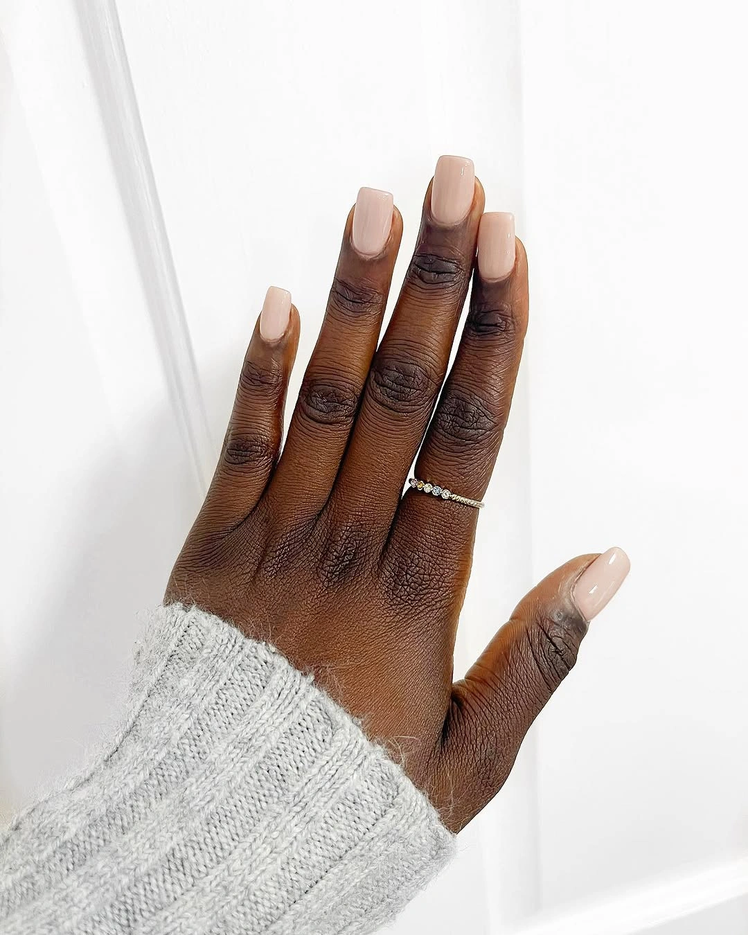 Long tapered square beige nude fall nails on dark skin