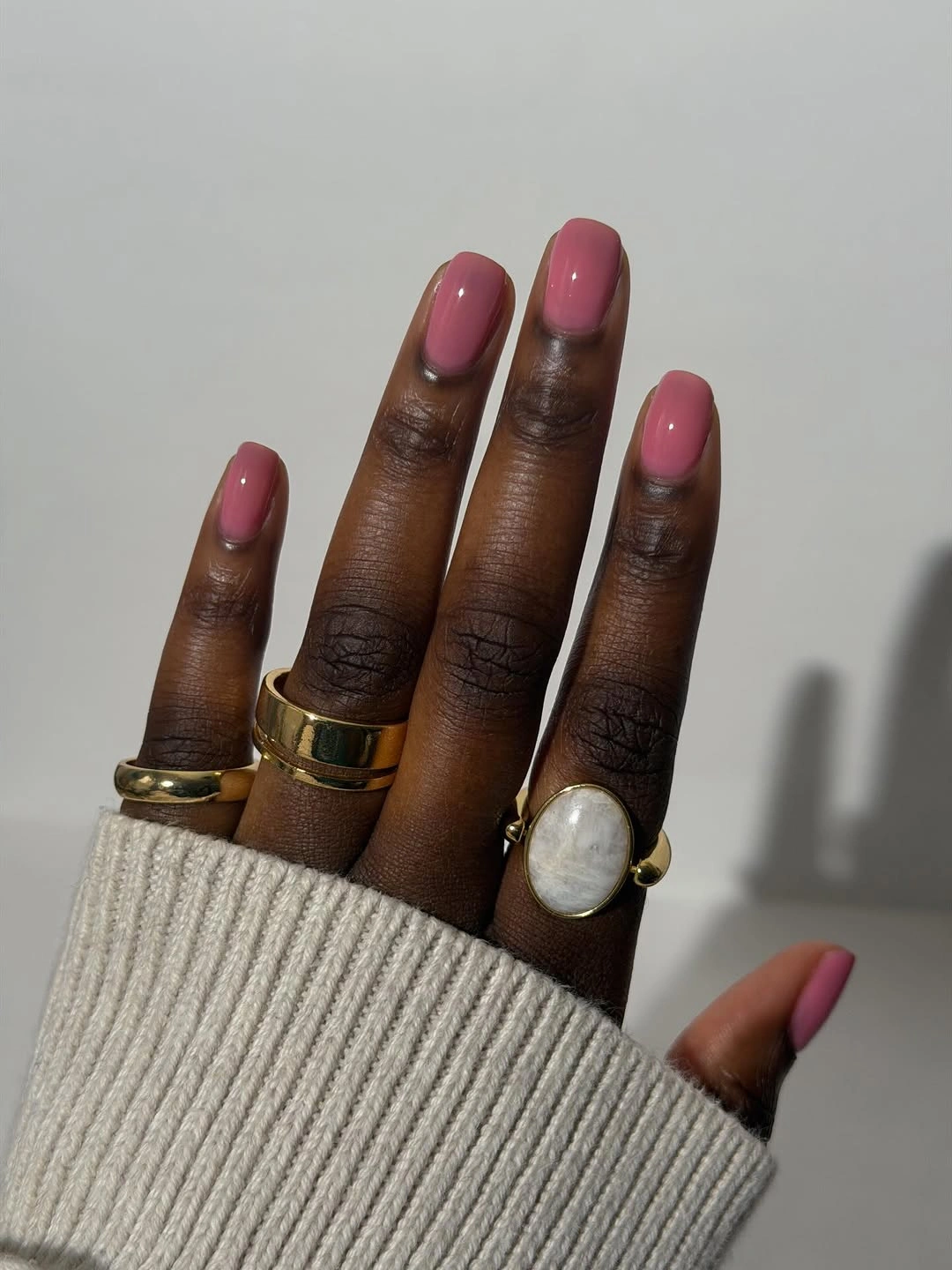 Medium almond dusty rose fall nails on dark skin
