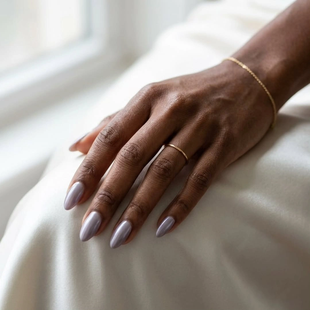 Medium almond muted mauve fall nails on dark skin