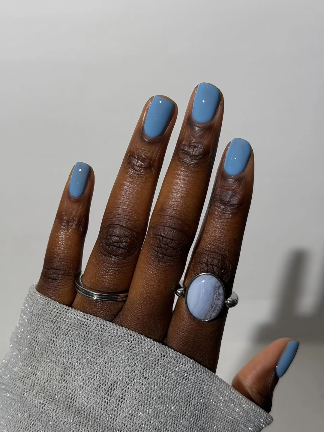 Slate blue and periwinkle short square fall nails