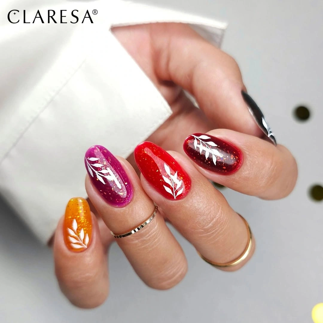 Long almond red orange wine and white directional nails