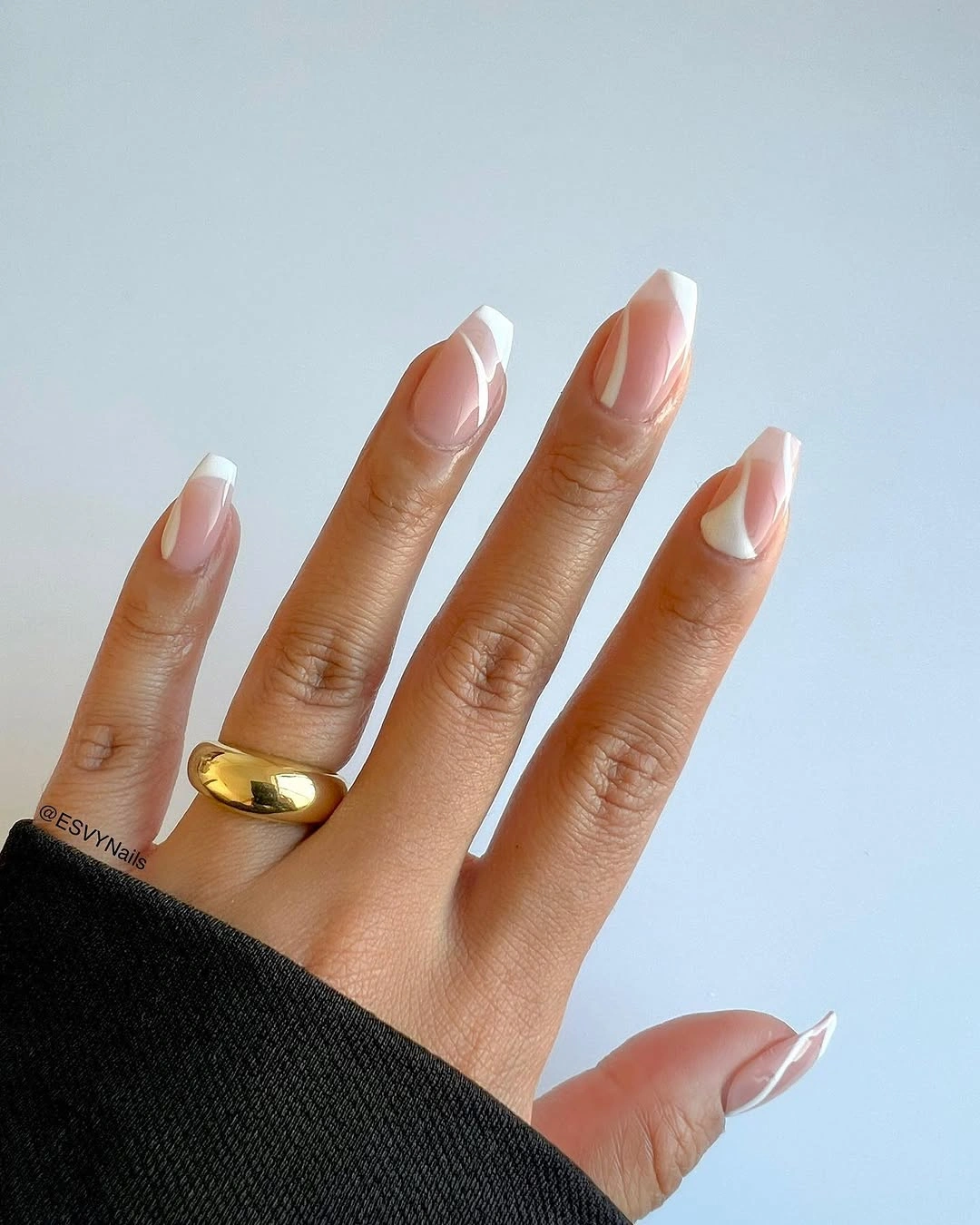 Long tapered nails with clean white French tips