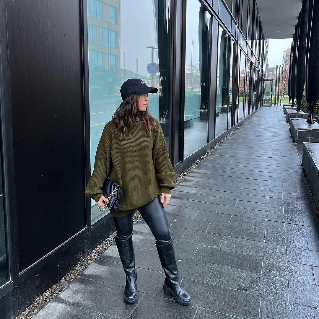 Belted trench, sweater, tailored trousers, and closed footwear