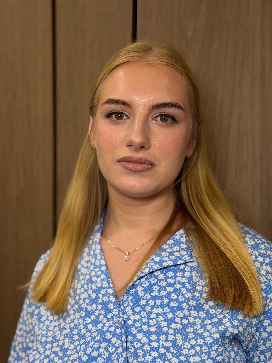 Long golden blonde straight hair with center part