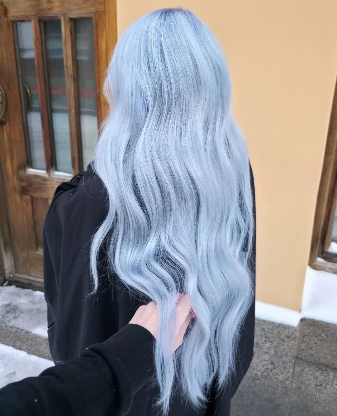 Very long icy blue waves with silver variation