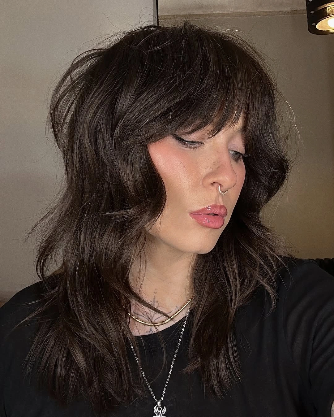 Dark medium shag with fringe and textured layers