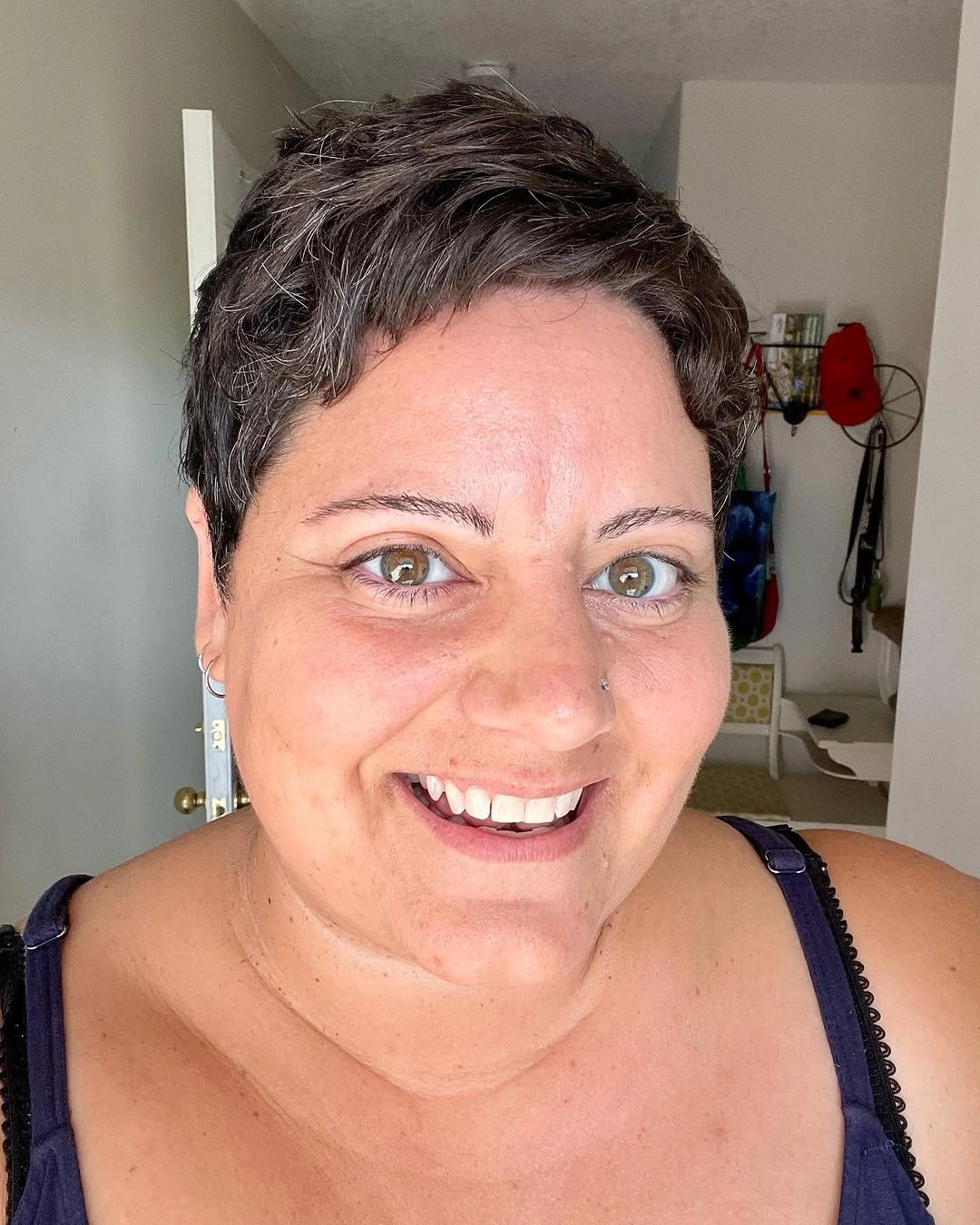 Short dark pixie with textured top and cropped sides